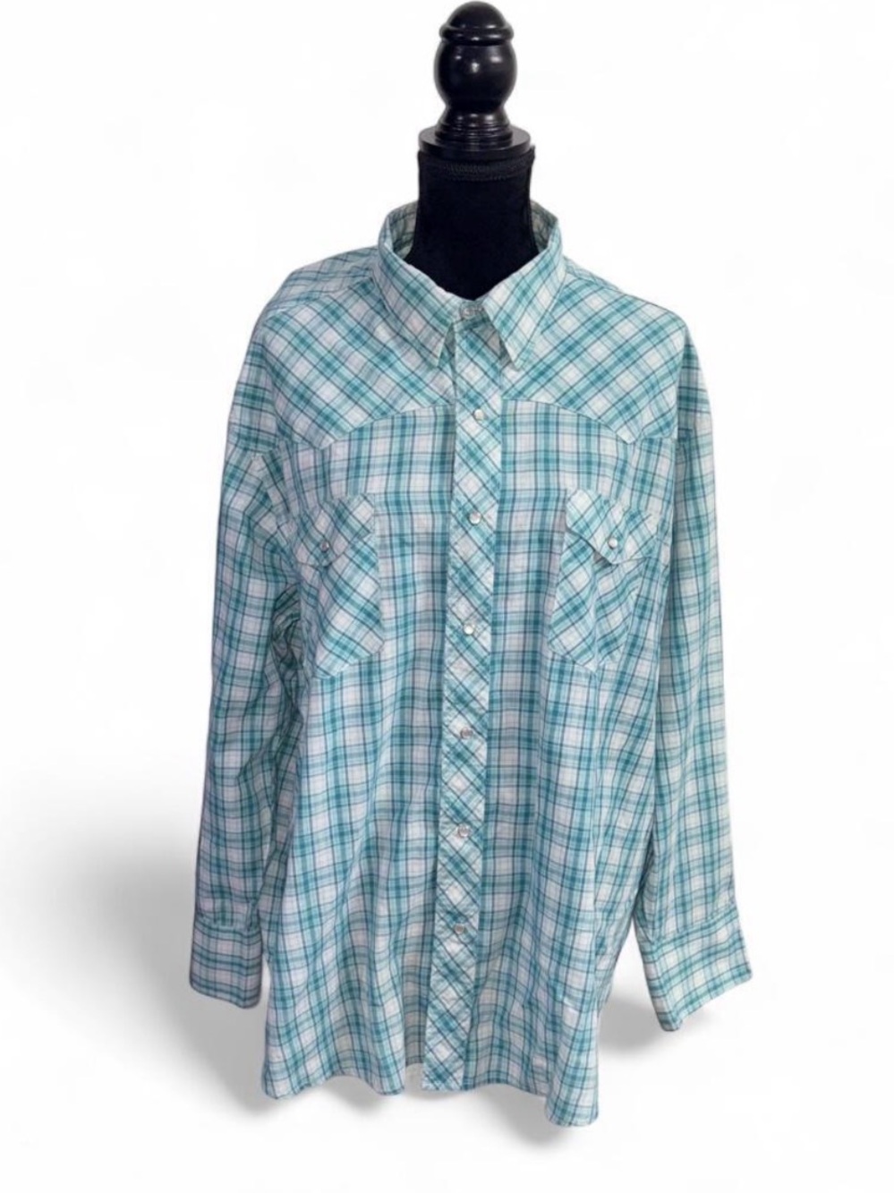 Men's wrangler western shirts Teal Plaid Button-Down Shirt size XXL